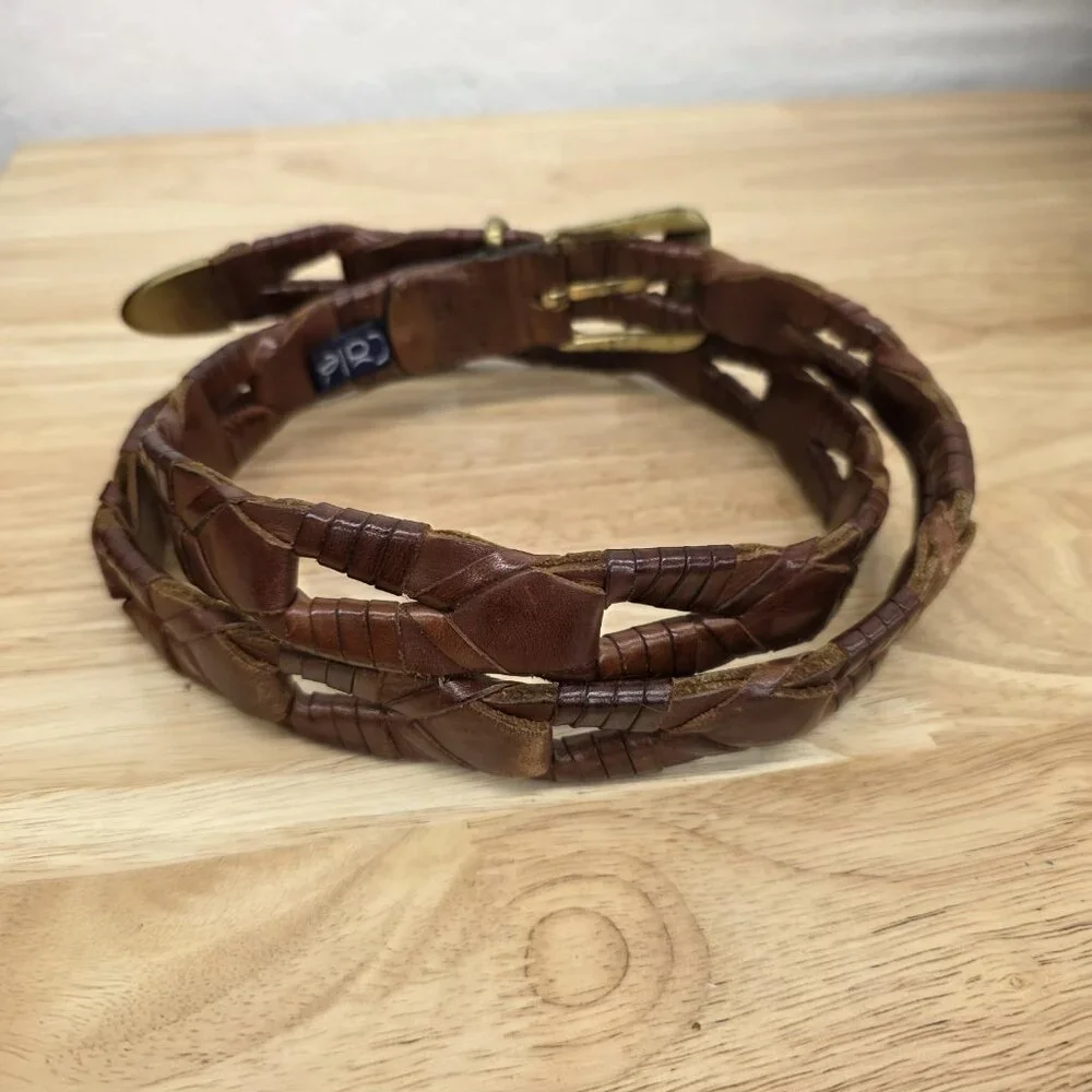 Cale Spanish Brown Leather Braided Boho Western Belt Sz 36 Statement Belt - Picture 2 of 9